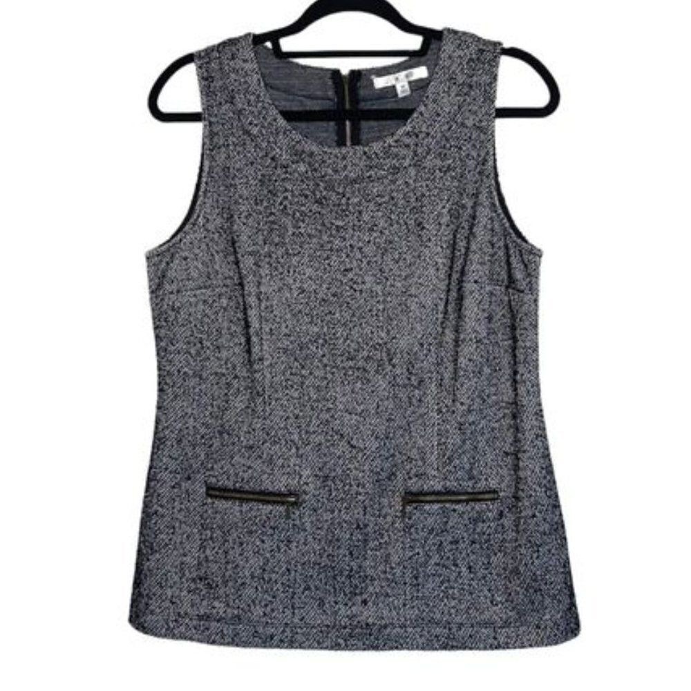 Cabi 993 Womens Black White Textured Tweed Sleeveless Shell Top Zipper Pocket S